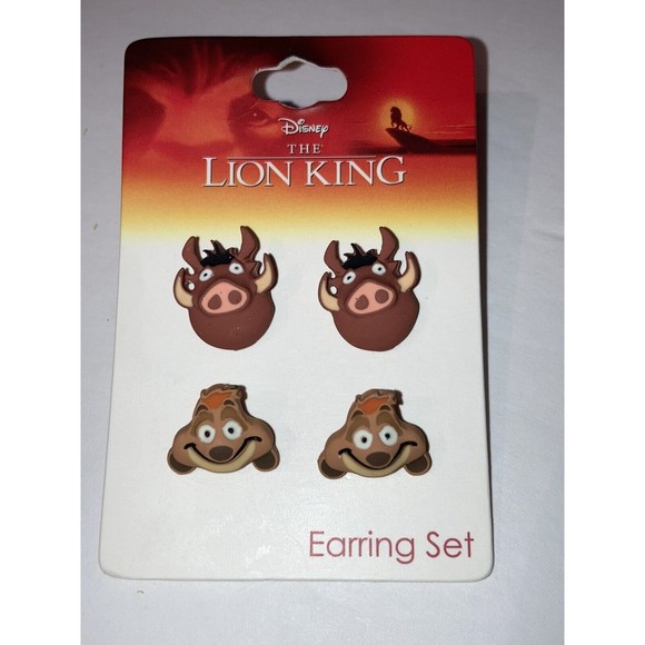 Disney Character The Lion King Movie Brown Timon & Pumbaa Post Earring Set Faces - Picture 8 of 12